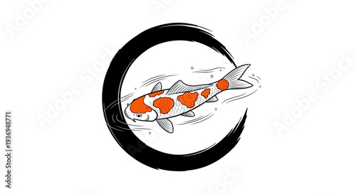 Koi Fish Swimming in Water with Zen Circle