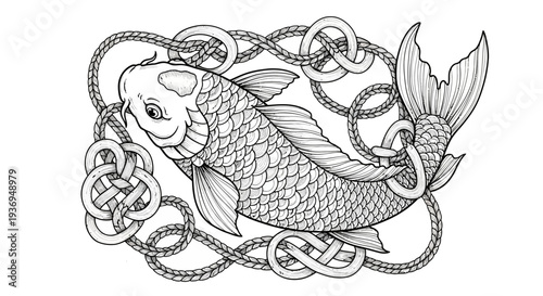 Koi Fish With Celtic Knots Illustration Drawing