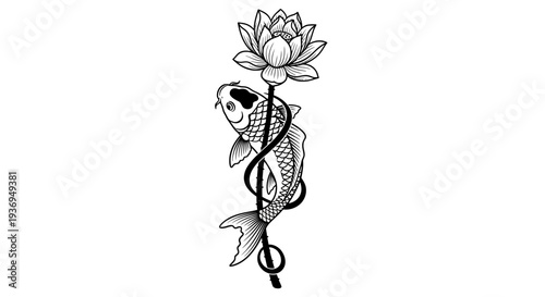 Koi Fish and Lotus Flower Tattoo Design