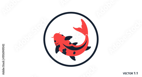 Red Koi Fish in Circle Icon Vector Art