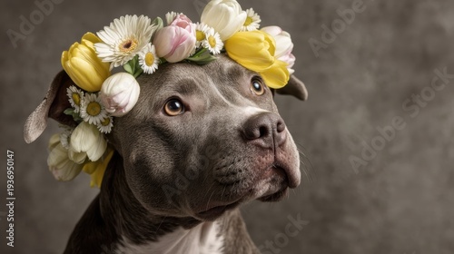 Wallpaper Mural Muscular dog with spring flowers crown on head Torontodigital.ca