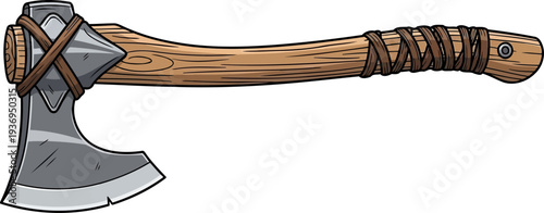 Medieval battle axe with a curved blade and leather-wrapped wooden handle