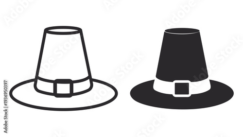  Pilgrim hat icon. Black cap line icon. Vector