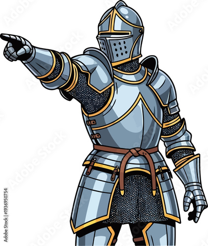 Plate armor knight pointing forward in a commanding gesture