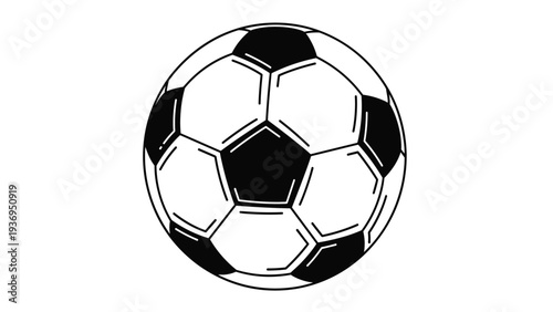 Classic soccer ball with black pentagons and white hexagons isolated on a plain white background for sports themes and athletic competition.