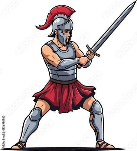 Roman legionary holding short sword in two handed combat stance