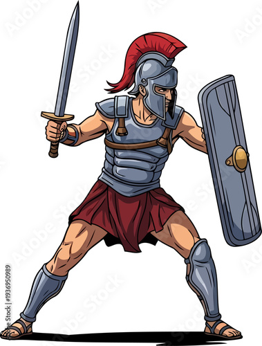 Roman legionary holding a gladius and a large rectangular scutum shield