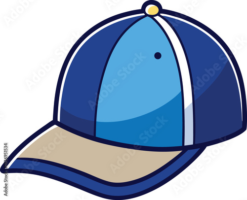 Blue Baseball Cap Vector Illustration - Cartoon Style Sports Hat Graphic