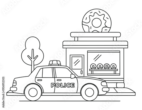  Police car coloring page parked outside donut shop