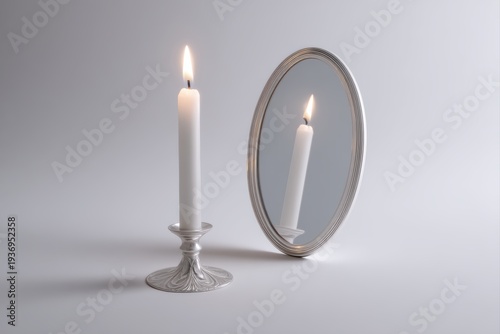 Wallpaper Mural taper candle and mirror showing reflected flame effect Torontodigital.ca