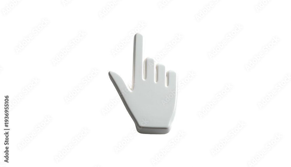 Fototapeta premium A white, 3D hand cursor pointing upwards, isolated against a solid black background