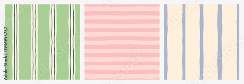 Set of seamless abstract stripe patterns with hand-drawn vertical lines. Modern decorative vector backgrounds with irregular organic stripes in soft colors. Suitable for textile, packaging, wallpaper,