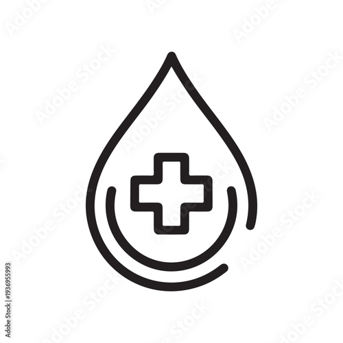Medical Blood Drop Icon with Healthcare Cross for Donation Laboratory Testing and Hematology Clinical Concepts