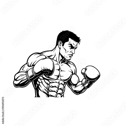 Muscular Boxer with Gloves – Strong Fighter Bodybuilding Illustration