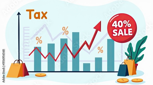 Business graph with percentage, special offer of shopping department store discount and tax concept