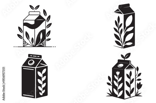 Plant Milk Carton Vector Icon, Vegan Dairy Alternative Silhouette Illustration