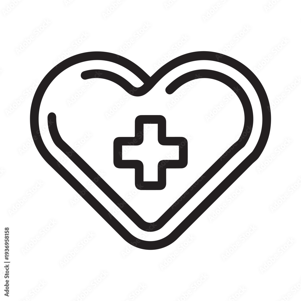 Fototapeta premium Heart Shape with Medical Plus Cross Line Icon Vector Illustration for Cardiology and Healthcare Love