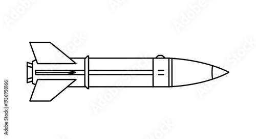Line drawing of a missile with fins and a pointed nose, depicted in profile.