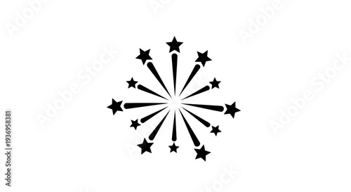 Explosion of starbursts and shooting stars in a dynamic radiating pattern graphic