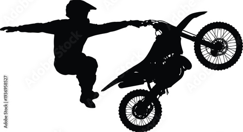 Dirt Bike Whip Trick Silhouette Vector Motocross Freestyle Extreme Sport Stunt Rider Black Figure Isolated