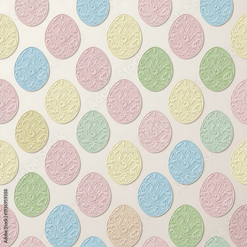 Embossed Ornamental Easter Eggs Seamless Pattern with Subtle 3D Texture