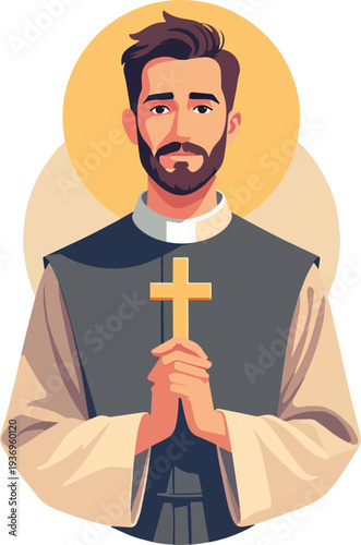 PRETE VESCOVO PARROCO CHIESA CELEBRAZIONE MESSA domenica feste natale cerimonia battesimo compleanno vettoriale parrocchia 