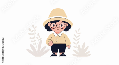 Cute cartoon child explorer wearing a hat and glasses, ready for adventure