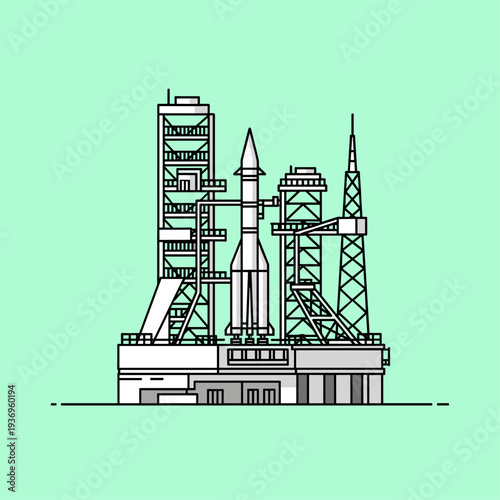 Space Launch Facility with Rocket.