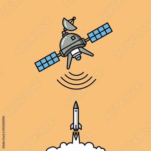 Satellite in Orbit with Rocket Launch.