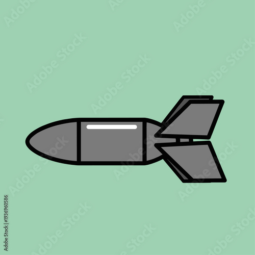 Gray Cartoon Bomb with Fins and Tail.