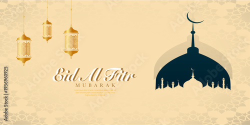 Eid mubarak mosque greeting banner design