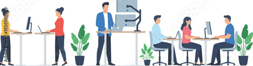 Flat vector illustration set of tropical plants featuring monstera leaves a fern bush banana plant and a coconut palm tree