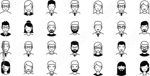 Diverse minimalist cartoon character line art collection Vector