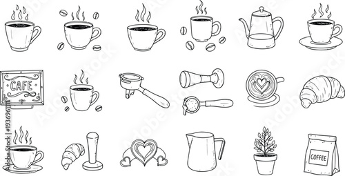 Hand-drawn coffee and tea set collection Vector