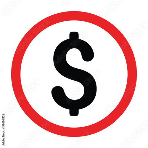 Black dollar symbol centered in a red circle on white background