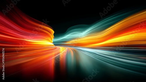 High-tech abstract highway with luminous lines and depth, representing acceleration, performance, and competitive business momentum