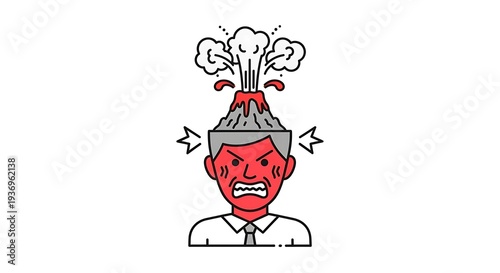 Cartoon illustration of a stressed person with an erupting volcano head