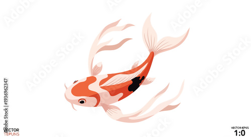 Elegant Koi Fish Illustration: Orange, White, Black Japanese Carp Swimming