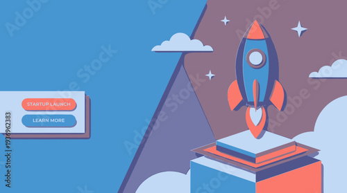 Dynamic Vector Illustration of a Rocket Launching, Symbolizing Business Startup Innovation, Technological Growth, and Future Development
