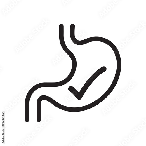 Healthy Stomach with Checkmark Line Icon Vector Illustration for Digestive Health and Gastroenterology