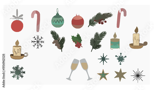 Christmas and New Year Hand Drawn Holiday Symbol Vector Collection