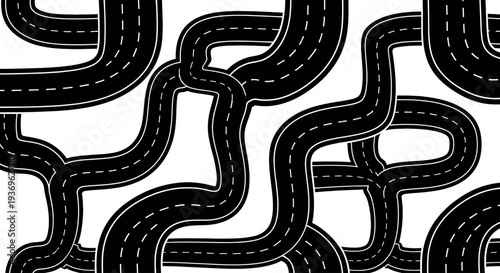 Abstract winding road network pattern on white background.