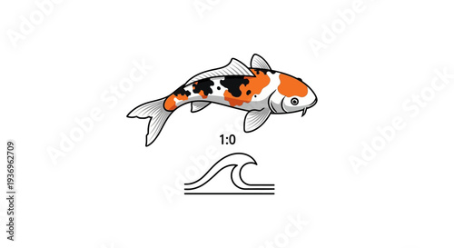 Colorful Koi Fish Swimming Above Stylized Wave Icon