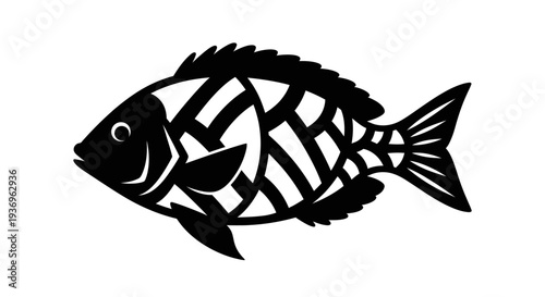 Stylized black and white fish icon with a geometric pattern