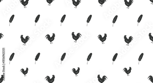 Rooster and feather seamless pattern design
