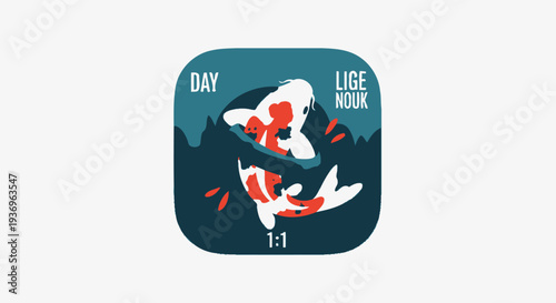 Decorative Koi Fish Illustration, Japanese Art Style, Symbol of Luck and Prosperity