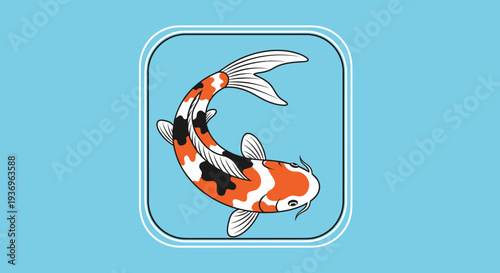Colorful Koi Fish Swimming in a Square Frame - Japanese Aquatic Animal Illustration