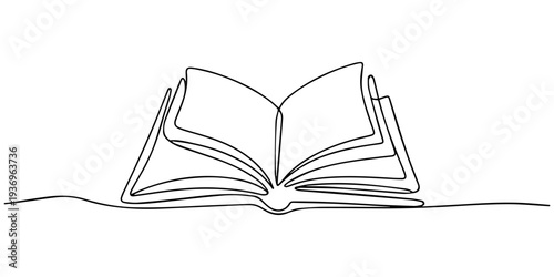 book continuous one line drawing, One continuous line drawing of Opened book. Education in school and library studying in simple linear style. Writing draft business in Editable stroke. Doodle vector