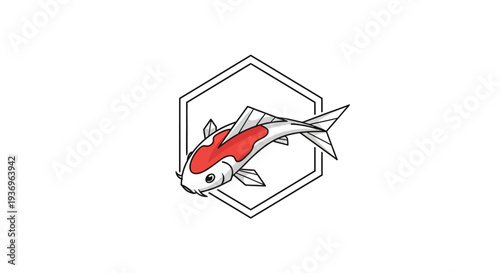 Koi Fish in Hexagon Frame - Minimalist Japanese Art