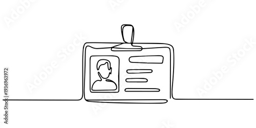 employee identification continuous one line drawing, continuous line drawing employee identification card illustration vector, Continuous one line drawing employee identification card illustration.